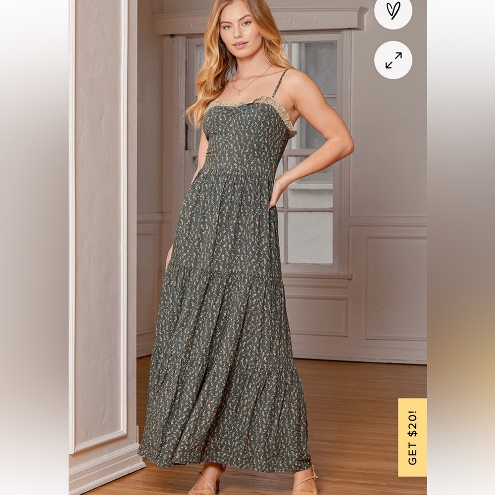 Lulu’s Green Floral Maxi Dress - Size S